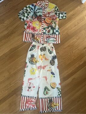 Tropical Fruit Print Lounge Set - Multicolor